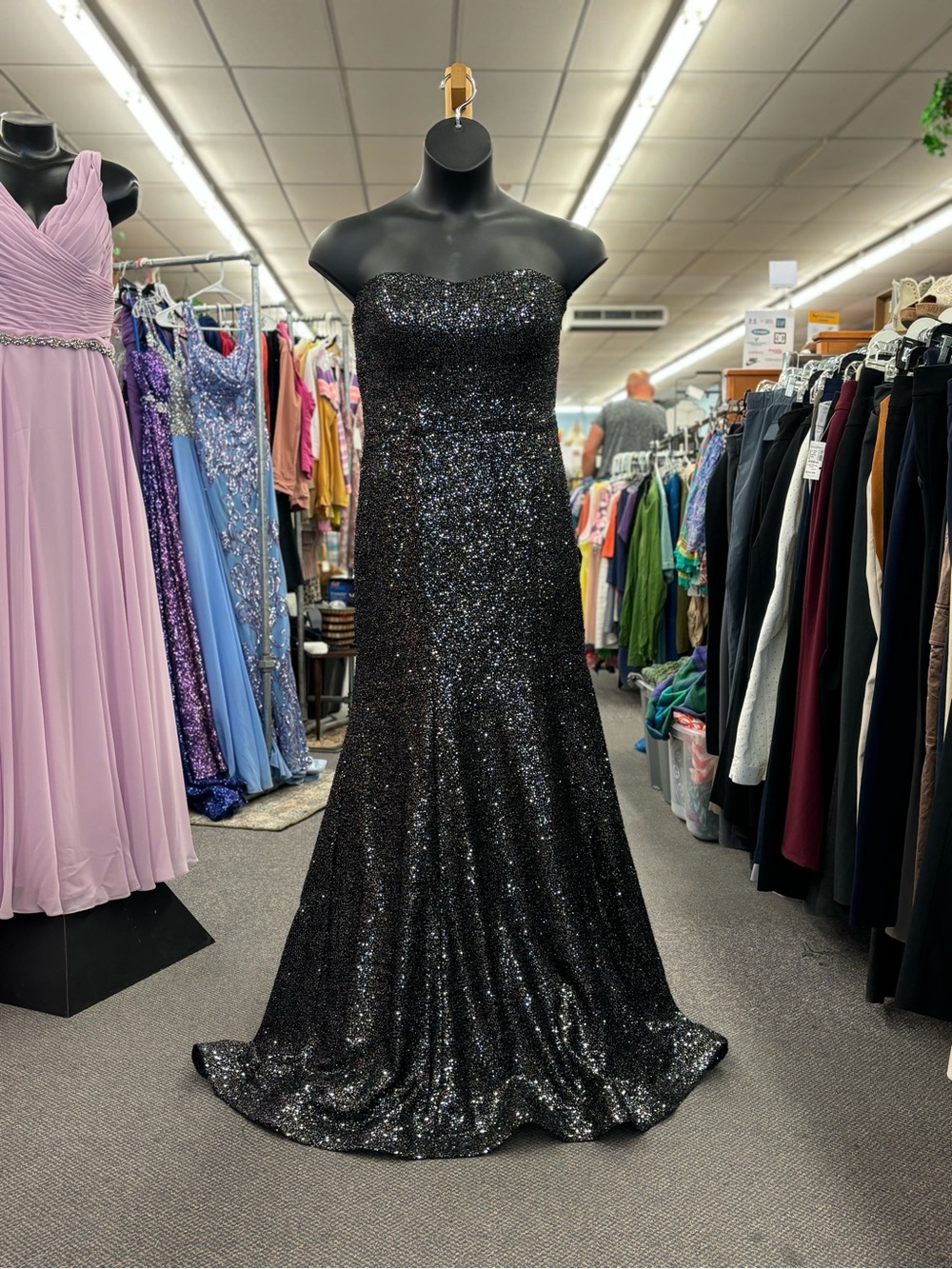 🛍️Strapless Black Sequin Evening Gown